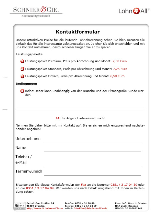 Bild des Kontaktformulars f&uuml;r Lohn4All&reg;